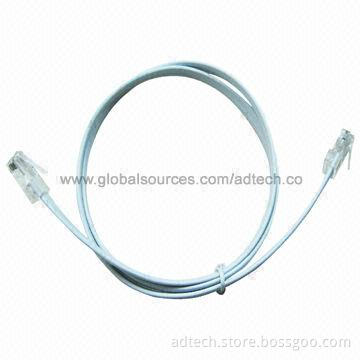 Bootless Cat6 UTP Flat Patch Cable, Gray, 4-pair 32AWG, 0.24 Inch Cable Width, UL-certified